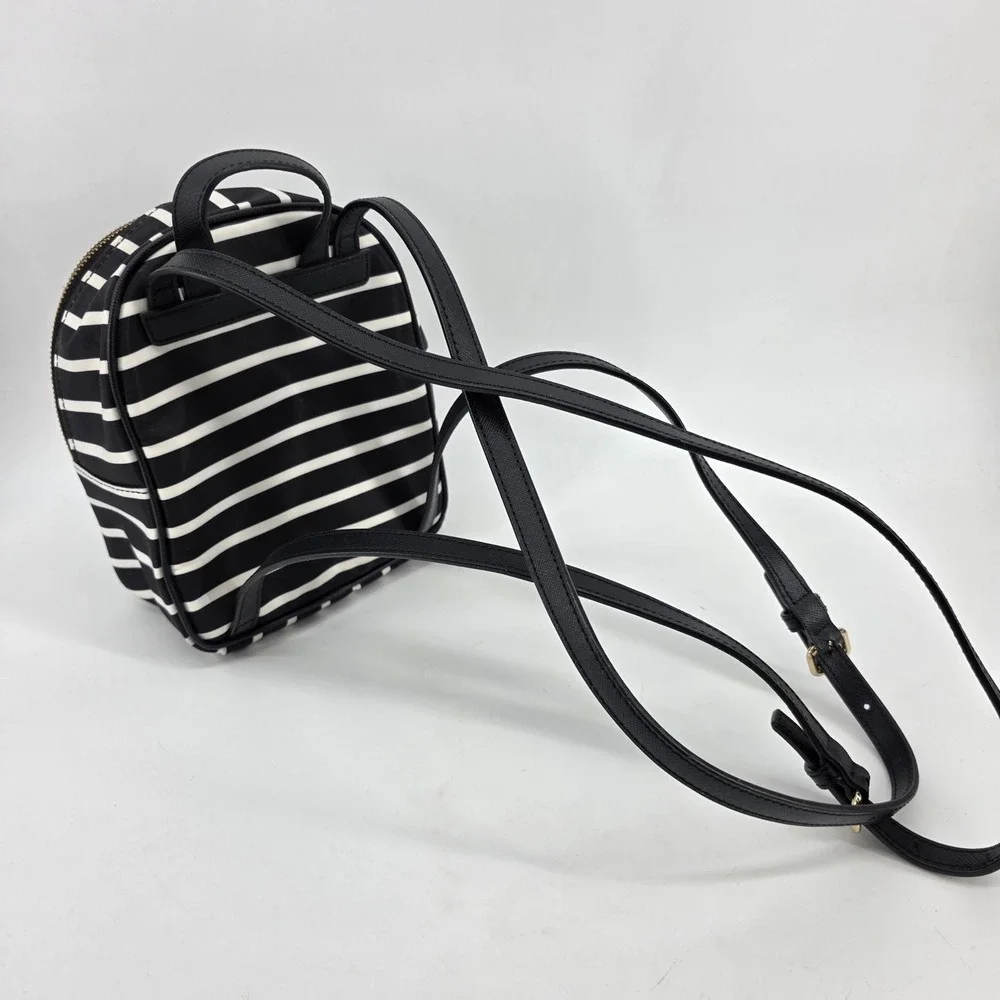 Kate Spade Striped Mini Backpack Black White Nylon Gold Hardware Bag